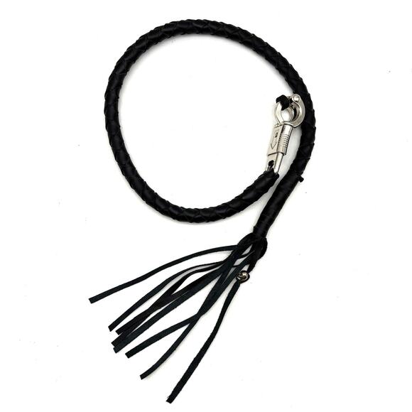 NEW Dream Apparel Black Braided Leather Silver Skull Tassel Get Back Whip 42" - Picture 2 of 11